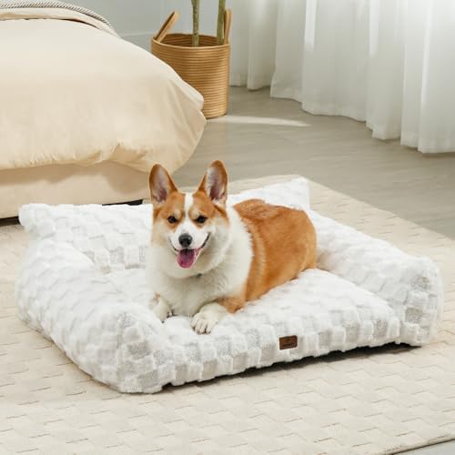ABCPET Large Dog Bed Sofa, Fluffy Pet Bed for Medium and Large Dogs, Supportive Dog Couch Sofa for Dogs, Pet Sofas with Washable Cover & Non-Slip, 38 inch, White