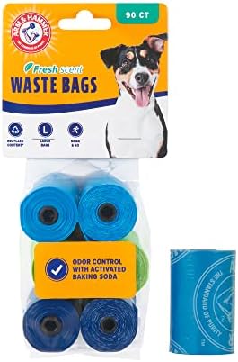 Arm & Hammer Durable Disposable Dog And Cat Waste Bags With Activated Baking Soda, 90 Dog Poop Bags, 9 x 14 Inches