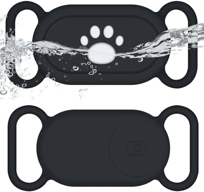 for Samsung Galaxy SmartTag2 Dog Collar Holder, 2 Pack Waterproof Anti-Lost Silicone Case for Galaxy Smart Tag 2 for Pet Dog Cat Collars (Black/Black)