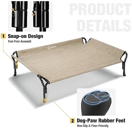Veehoo Cooling Elevated Dog Bed, Raised Dog Cot with Guardrail & Headrest