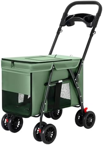 Pet Stroller Cat Dog Stroller Travel Folding Pet Carriers（Green）