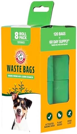 Arm and Hammer Plant Based Dog Poop Waste Bags, 120 Count, Green