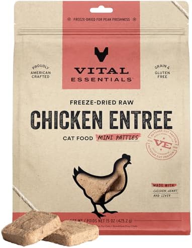 Vital Essentials Freeze Dried Cat Food, Chicken Mini Patties, 15 oz Bag