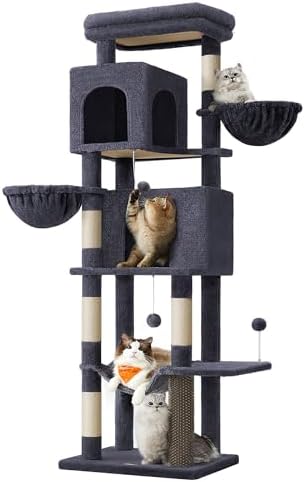 Feandrea Cat Tree, 69-in Large Cat Tower, Multi-Level Condo, Dark Gray