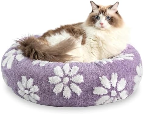 Round Cat Beds for Indoor Cats, Small Donut Dog Beds, Purple, 20"