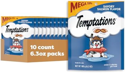 Temptations Classic Crunchy and Soft Cat Treats, Savory Salmon, 6.3oz, 10pk
