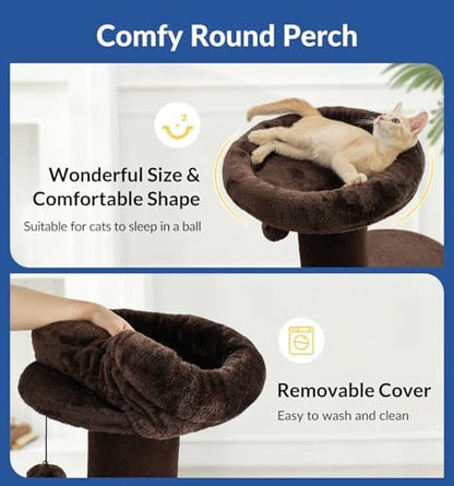 Cat Craft 43" Short Plush Cat Scratching Post with Perch & Bed, Brown