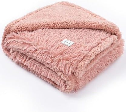 Pet Blankets Waterproof Fluffy Fleece Blanket Cat Dog Blankets Liquid Pee Proof Throw Blanket Reversible Furniture Protector Cover Washable for Couches Beds Sofa 65"x57" Pink