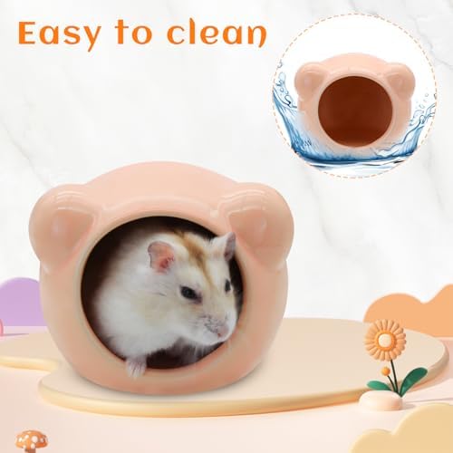 Ceramic Hamster House, Cute Animal Shaped Hamster Cave, Summer Cool Small Animal Hideout Habitat Decor for Dwarf Hamsters (Orange)