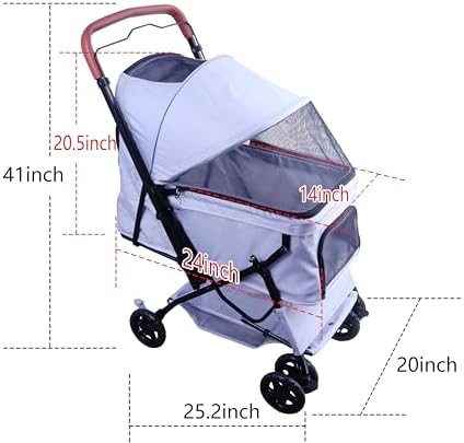 Pet Stroller (4 Wheels for Cats and Dogs) with Reversible Handle for Small and Medium Pets up to 33 lbs.Silver