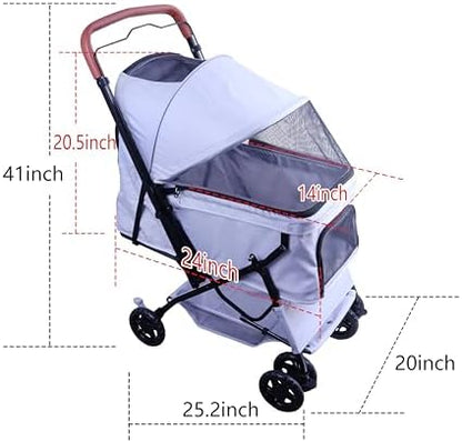 Pet Stroller (4 Wheels for Cats and Dogs) with Reversible Handle for Small and Medium Pets up to 33 lbs.Silver