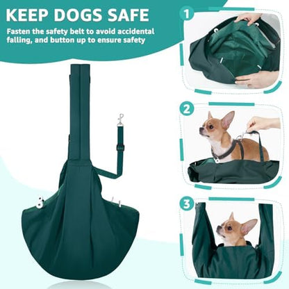 SlowTon Dog Carrier Sling - Thick Padded Shoulder Strap Adjustable, Green S