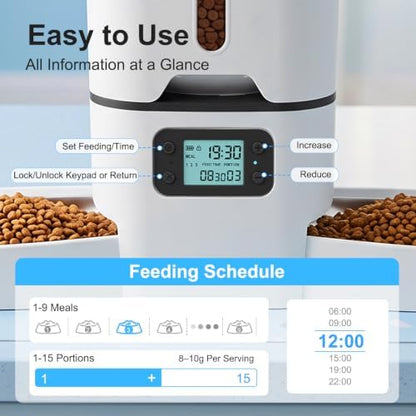 TYM Automatic Cat Feeder 2 Cats,7L Timed Cat Food Dispenser with Dual Bowls