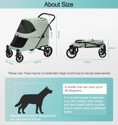 Pet Stroller with Ramp for Large Dog up to 132lbs Portable&Foldable