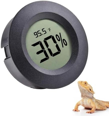 SunGrow Reptile Thermometer with Hygrometer with Digital Display, Accurate Temperature, Humidity Gauge for Snake and Lizard Tanks, Round Clear LCD, Black, 1.8”x1.8”x0.6”