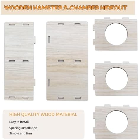Hamiledyi Wooden Hamsters 2-Chamber Hideout-Tunnel Multi Chamber Exploring Toy Hamster Hiding Maze Tunnel Toy Platform Stuff Cage Accessories for Gerbil Rat Mice