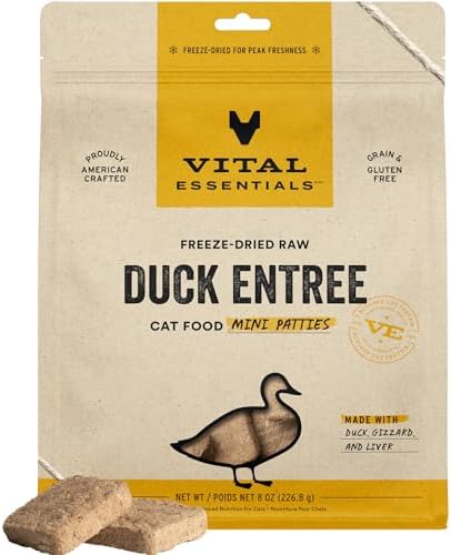 Vital Essentials Freeze Dried Cat Food, Duck Mini Patties, 8 oz Bag