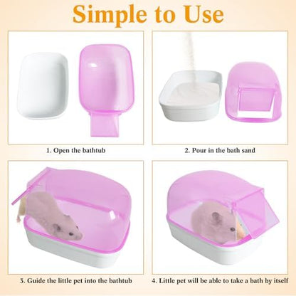 Hamiledyi Hamster Bathtub Dwarf Hamster Bathroom Sand Bath Container Sauna Room Plastic Sand Bath Box House for Gerbils Mice or Other Small Pets Animals(Pink, Small Size)