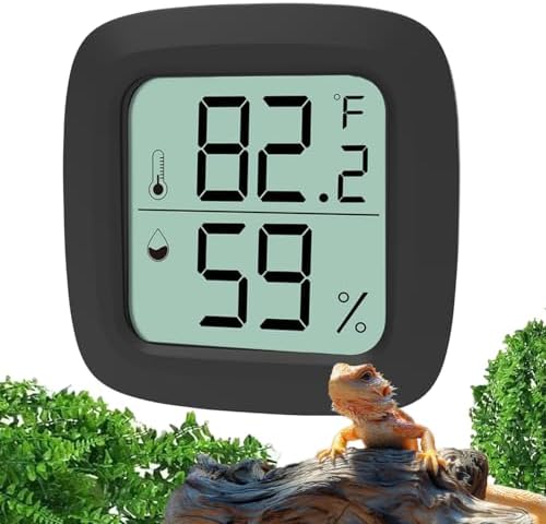 Black Reptile Thermometer and Hygrometer – LCD Digital Temp & Humidity Gauge for Bearded Dragon, Ball Python, Crested Gecko, Tortoise, Frog, Axolotl Tanks