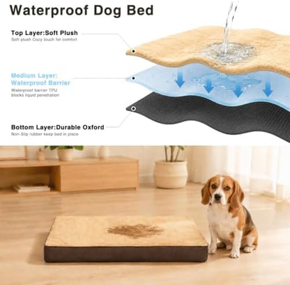 NUPIDA Waterproof Small Dog Bed for Crate with Washable Cover, 23x17, Brown