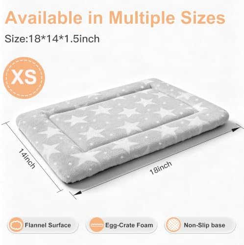 Dog Bed Mat, Reversible Crate Pad & Cute Dog Bed - Machine Washable Kennel Mat with Ultra Soft (Big&Small Stars Gray, 18" L x 14" W x 1.5" Th)