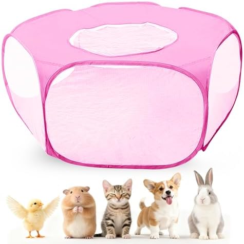 Guinea Pig Playpen with Lid, Breathable Small Animals Playpen with Anti-Escape Cover Portable Kitten Playpen Indoor/Outdoor Yard Exercise Cage House Tent for Hamster Chinchillas Rabbits Bunny