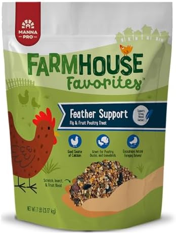 Manna Pro Farmhouse Favorites Fly & Fruit Feather Support Poultry Treat, Duck Treat, Gamebirds, Scratch, Insect & Fruit Blend with Zinc, Biotin & Omega-3s, 7 lb