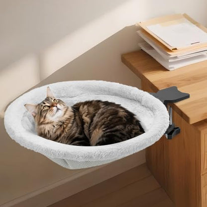 Round Cat Desk Bed, Clamp-On Cat Perch for Desk, 16.5" D, 44lbs