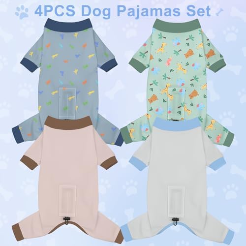 Bienbee Dog Pajamas, 4 Pack Adjustable Onesies for Small to Large Dogs L