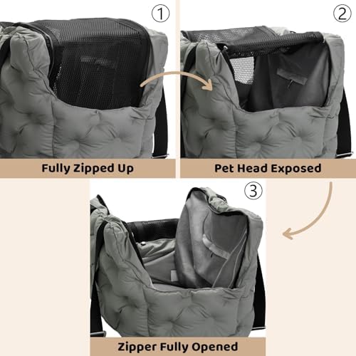 Dog Purse Carrier for Small Dog Cats, Soft Quilted Puppy Carrier Soft-Sided Carriers Bag, Luxury Stylish Small Dog Cat Travel Tote for Pets Up to 11 lbs (Grey, 15.7" L x 7.9" W x 7.1" H)