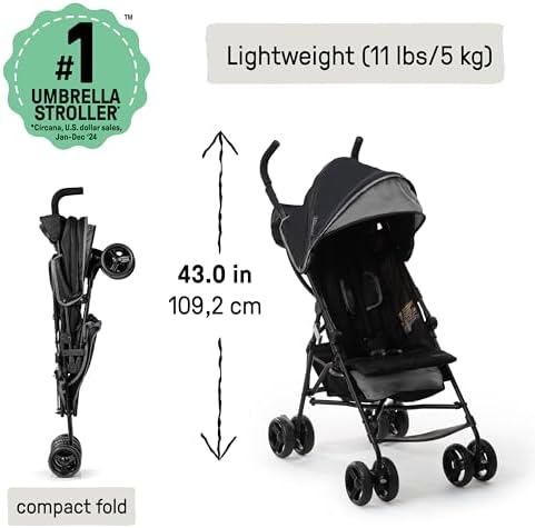 Ingenuity 3D Mini Convenience Stroller – Lightweight Stroller with Compact Fold, Multi-Position Recline, Canopy with Pop Out Sun Visor and More – Umbrella Stroller for Travel and More, Gray