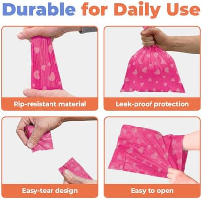 Best Pet Supplies Poop Bags for Dogs - Pink Heart, 150 Count