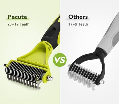 Pecute Double-Sided Undercoat Rake for Dogs & Cats with Thick Double Coats