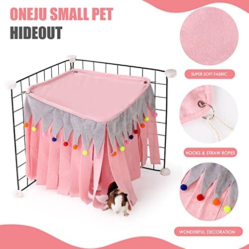 Guinea Pig Hideout - Guinea Pig Corner Hideout, Four-Sided Fringes, Square Top and Washable Hides, Ideal Hides for Small Pets, No Metal Fences, Pink