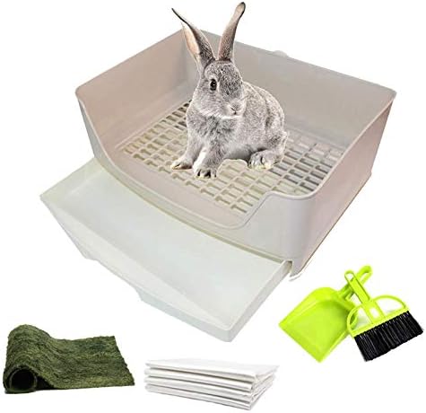 PINVNBY Litter Box for Rabbits with Drawer,Plastic Rabbit Toilet Box,Large Corner Bunny Potty Trainer Pan for Guinea Pig Chinchilla Ferret Small Animals(Brown)