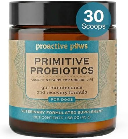 PROACTIVE PAWS Primitive Probiotics for Dogs – Species-Specific & Soil-Based Dog Probiotic Supplement for Gut Health, Digestion, Immune & Calming Support - 30 Scoops