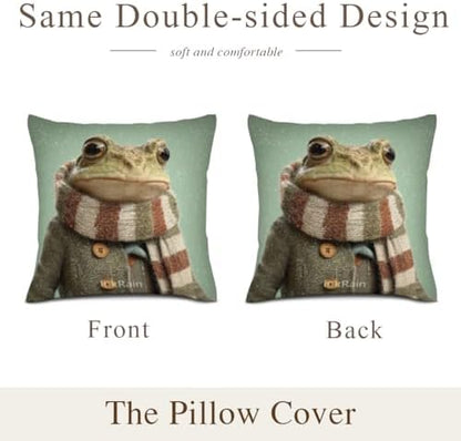 InkRain Winter Animal Cute Frog Pillow Cover 26x26 Inch Set of 2 Home Decor Decorative Cotton Linen Illustration Pillowcases for Living Room House Sofa