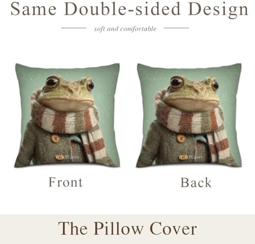 InkRain Winter Animal Cute Frog Pillow Cover 20x20 Inch Set of 2 Home Decor Decorative Cotton Linen Illustration Pillowcases for Living Room House Sofa