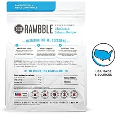 BIXBI Liberty Freeze-Dried Dog Food Topper & Treats, Chicken & Salmon – 94% Meat & Organs, No Refrigeration – USA Made, 26 oz