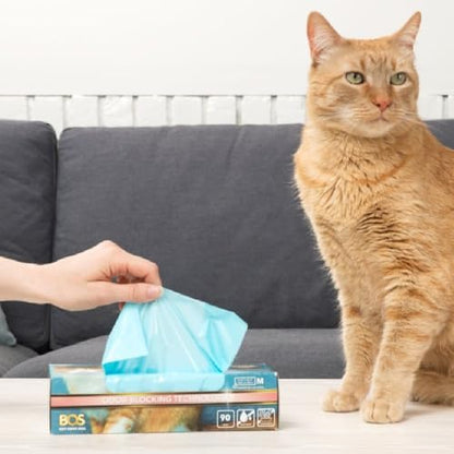 BOS Amazing Odor Sealing Cat Waste Disposal Bags - Durable and Unscented [Size: M, Color: Light blue] (Pack of 2)