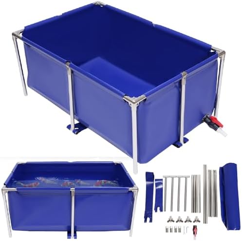 Canvas Above Ground Fish Pond, Foldable Blue Aquarium Pool with Drain Valve
