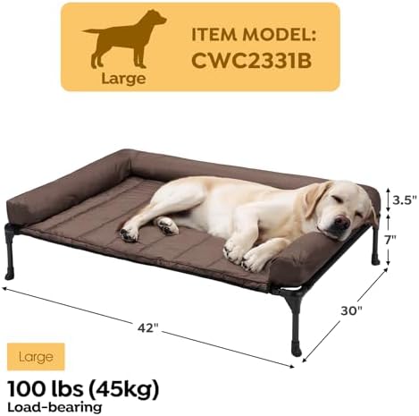 Veehoo Outdoor Elevated Dog Bed with Waterproof Bolster Cushion, Cooling