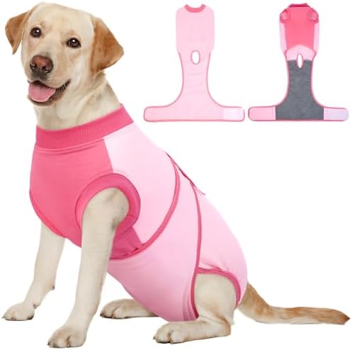 Kuoser Dog Recovery Suit, Female Male Spay Neuter Surgery Suit, Pink, XL