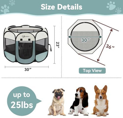 Siedihit Dog Playpen, Puppy Pet Playpen, Medium Dogs Tent Crates Cage Indoor/Outdoor, Portable Pop Up Dog Kennel Playpen with Carrying Case for Dogs/Cats/Rabbits, Removable Zipper Top, Grey