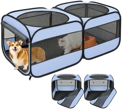 2-in-1 Pop Up Cat Playpen, Detachable into 2 Separate Pens with Additional Doors, Assembly-Free Portable Dog Crates Pet Pen Tent Kennel Kitten Puppy Enclosure Cage Indoor Outdoor Foldable Condo(S)
