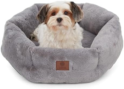 AKC Round Plush Donut Dog Bed for Small Pets, Washable, Gray, 20"
