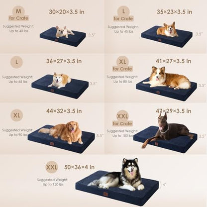 EHEYCIGA Orthopedic Dog Bed Large with Removable Washable Cover, 50IN Navy