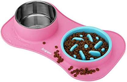 Slow Feeder Dog Bowls 3 in 1 Stainless Steel Food Water Bowl to Slow Eating