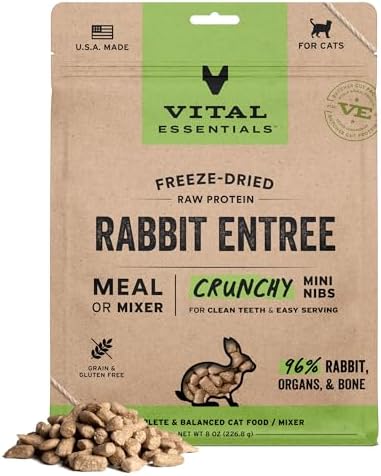 Vital Essentials Freeze Dried Cat Food, Rabbit Mini Nibs, 8 oz Bag