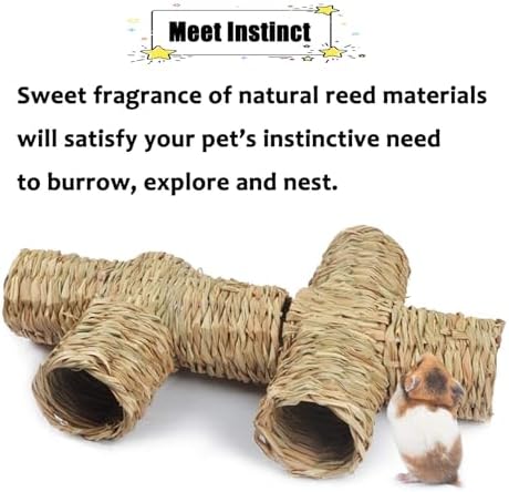 PINVNBY Hamster Grass Tunnel Toy Nature's Hideaway Guinea Pig Tunnels and Tubes Straw Tunnel House with 4 Entrances for Chinchillas Hedgehogs Rats Gerbils (4 PCS)